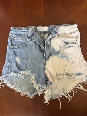 Nature Denim Two-Tone Distressed Jean Shorts - Light Blue & White